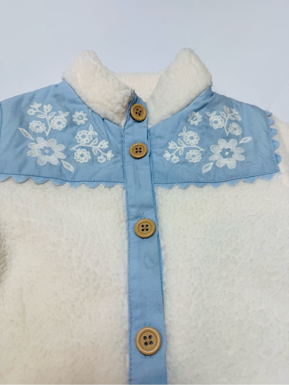 Old Navy Cream Sherpa Jacket with Light Blue Floral Yoke - Kids